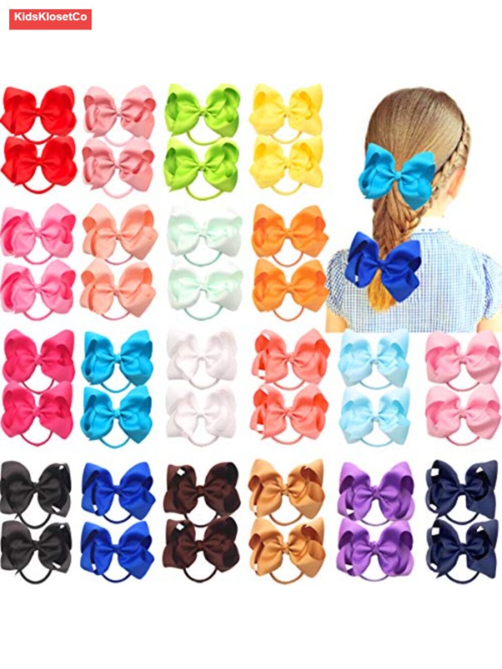 40pcs 4.5in Boutique Pops Hair Bows Elastic Hair Ties Grosgrain Ribbon Big